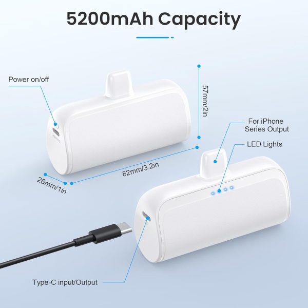 [2 Pack]Mini Portable Charger for iPhone 5200mAh,20W PD Fast Charging Power Bank for iPhone, Ultra-Compact Battery Pack Travel Portable Phone Charger Compatible with iPhone 14 13 12 11 X 8 7 6 Series - Image 3