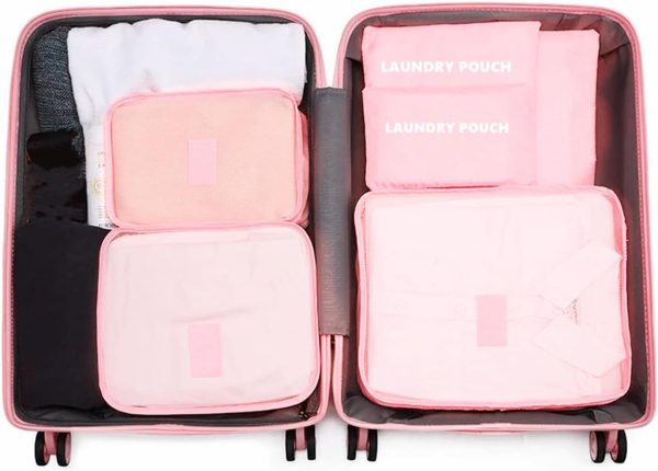 Gbateri 6 Pack Packing Cubes for Suitcases - Compression Luggage Packing Organizers with Laundry Pouch - Travel Storage Bags for Travel Accessories, Clothes, Cosmetics, Toiletries - Pink - Image 3