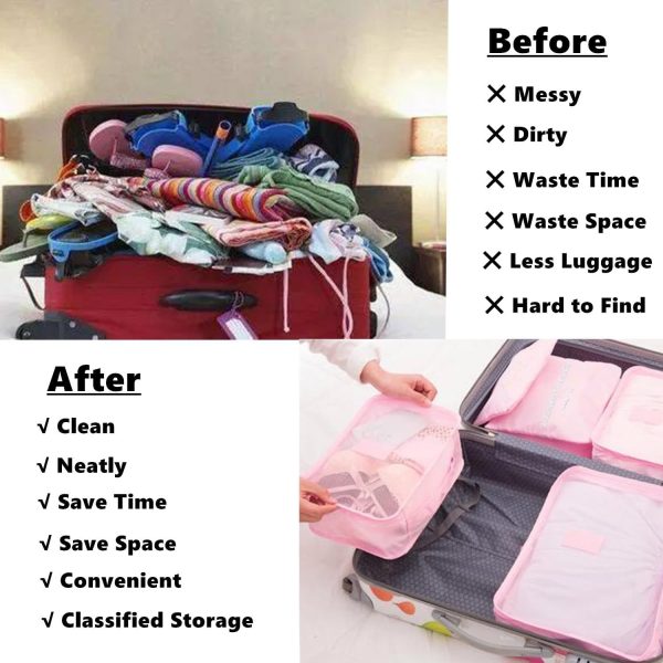 Gbateri 6 Pack Packing Cubes for Suitcases - Compression Luggage Packing Organizers with Laundry Pouch - Travel Storage Bags for Travel Accessories, Clothes, Cosmetics, Toiletries - Pink - Image 4