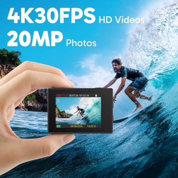 AKASO EK7000 4K30fps Action Camera with 64GB MicroSDXC U3 Memory Card Accessories Kit Bundle Ultra HD 131FT Waterproof Camera EIS WiFi Remote Control 4X Zoom Underwater Camera (With 64GB MicroSD Card) - Image 2