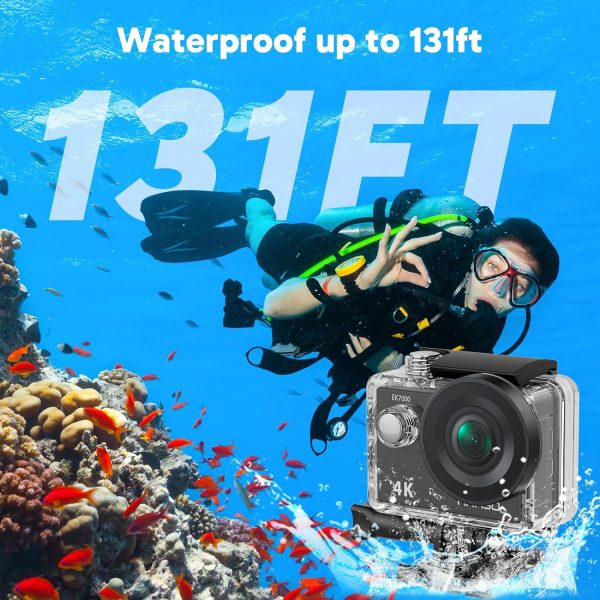 AKASO EK7000 4K30fps Action Camera with 64GB MicroSDXC U3 Memory Card Accessories Kit Bundle Ultra HD 131FT Waterproof Camera EIS WiFi Remote Control 4X Zoom Underwater Camera (With 64GB MicroSD Card) - Image 4