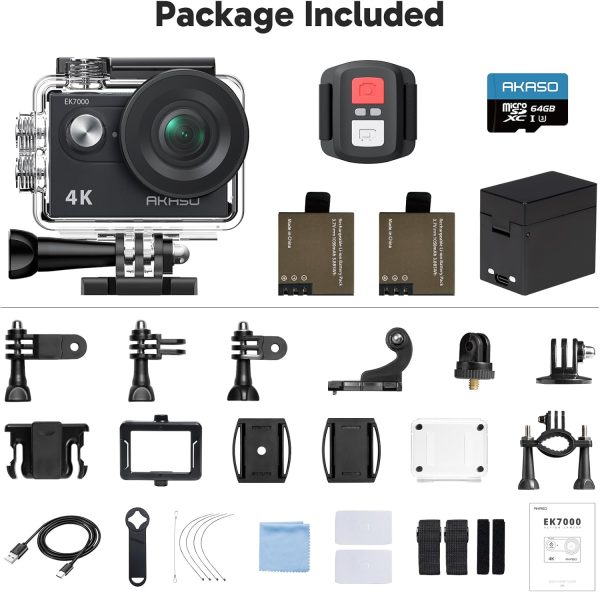 AKASO EK7000 4K30fps Action Camera with 64GB MicroSDXC U3 Memory Card Accessories Kit Bundle Ultra HD 131FT Waterproof Camera EIS WiFi Remote Control 4X Zoom Underwater Camera (With 64GB MicroSD Card) - Image 9