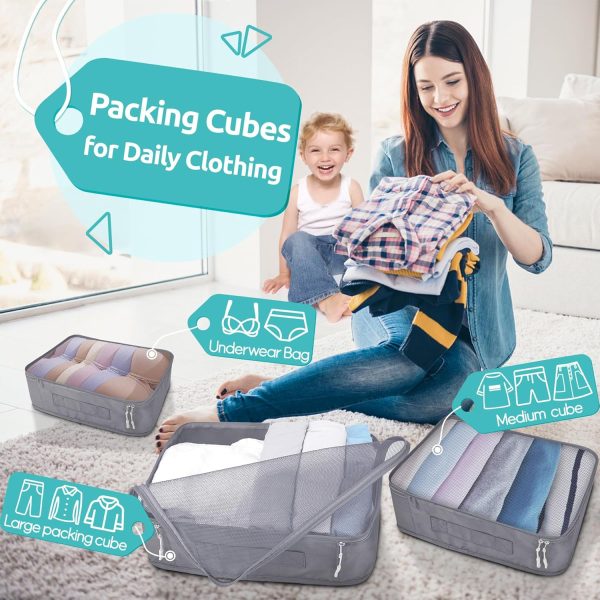 ALL INCLUDED - 12 Set Packing Cubes for Suitcases Carry On, Travel Essentials/Accessories Luggage Organizer Bags Set, Includes Cubes, Shoes Bag, Matte Cosmetic Bag, Laundry Bag (Gray) - Image 2
