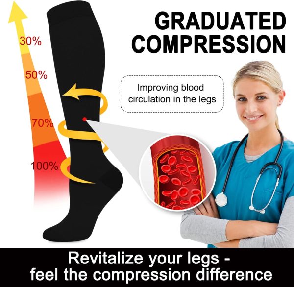 Compression Socks for Women & Men 4 Pairs, Best Support for Nurses Running Travel - Image 4