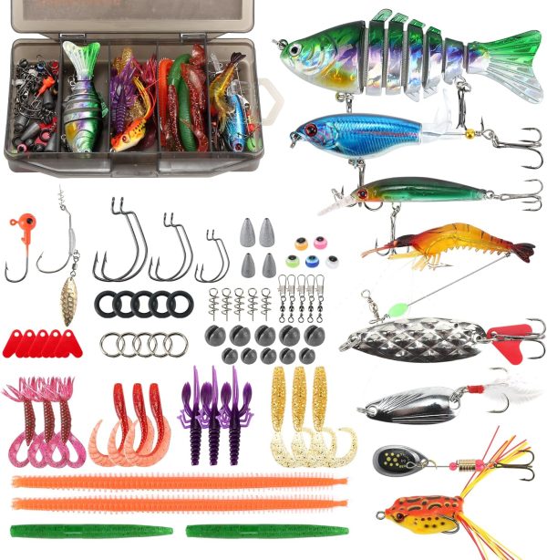 Fishing Lures Tackle Box Kit,Saltwater Freshwater Fishing Gear and Equipment,Including Bionic Swimbait,Top water Fishing Lure,Soft Plastic Baits,Fishing Accessories etc for Bass,Trout, Salmon.