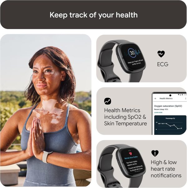 Fitbit Sense 2 Advanced Health and Fitness Smartwatch with Tools to Manage Stress and Sleep, ECG App, SpO2, 24/7 Heart Rate and GPS, Shadow Grey/Graphite, One Size (S & L Bands Included) - Image 3