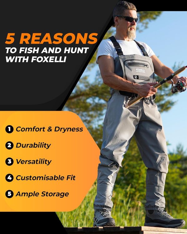 Foxelli Breathable Waders – Fly Fishing Waders for Men and Women, Stockingfoot Breathable Camo Waders for Fishing & Hunting - Image 2