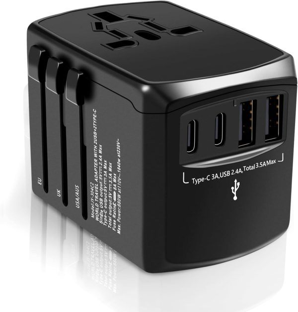 Mapambo Universal Travel Adapter, European Travel Plug Adapter Worldwide International Plug Adapter with 2 USB A 2 USB C Ports, Electrical Universal Power Adapter for Europe UK EU US AUS Type A C G I