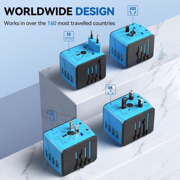 Unidapt Universal Travel Adapter, International Plug Adapter Fast 2,4A 4-USB European Power Plug, AC Wall Charger – Worldwide Outlet for Europe US USA UK EU AUS, Blue - Image 3