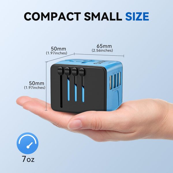 Unidapt Universal Travel Adapter, International Plug Adapter Fast 2,4A 4-USB European Power Plug, AC Wall Charger – Worldwide Outlet for Europe US USA UK EU AUS, Blue - Image 4