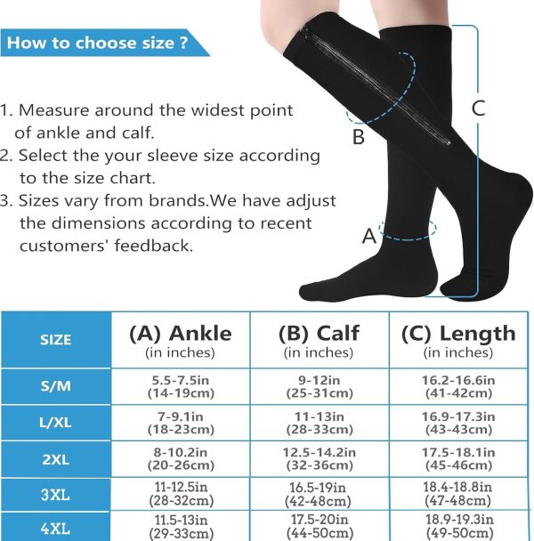 cerpite Zipper Compression Socks, 2 Pairs 15-20 mmHg Closed Toe Compression Stockings for Men Women，Suit for Running - Image 3